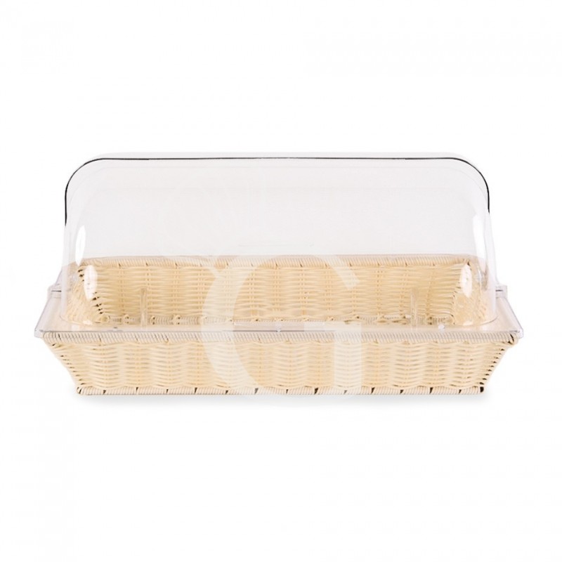 Rattan Korb, rechteckig, Deckel aus Polycarbonat,  B 535 x T 335 mm x H 255 mm