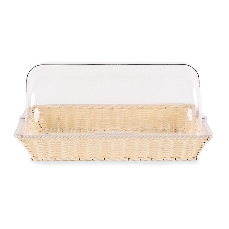 Rattan Korb, rechteckig, Deckel aus Polycarbonat,  B 535 x T 335 mm x H 255 mm