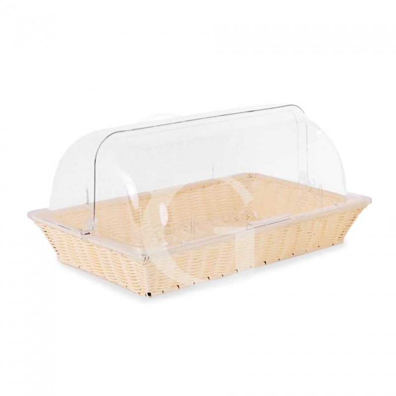 Rattan Korb, rechteckig, Deckel aus Polycarbonat,  B 535 x T 335 mm x H 255 mm