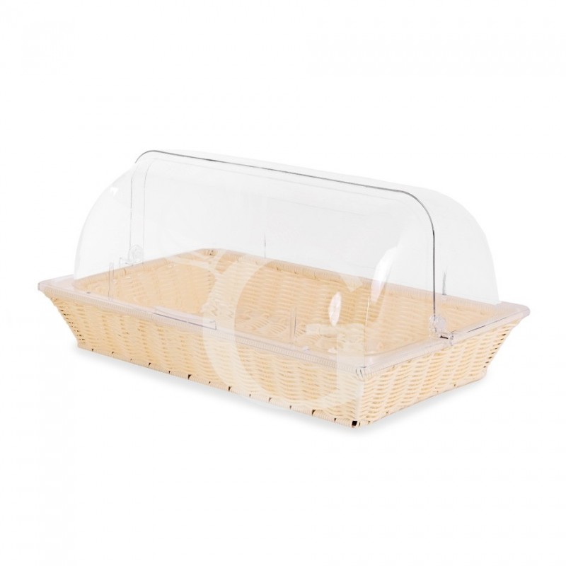 Rattan Korb, rechteckig, Deckel aus Polycarbonat,  B 535 x T 335 mm x H 255 mm