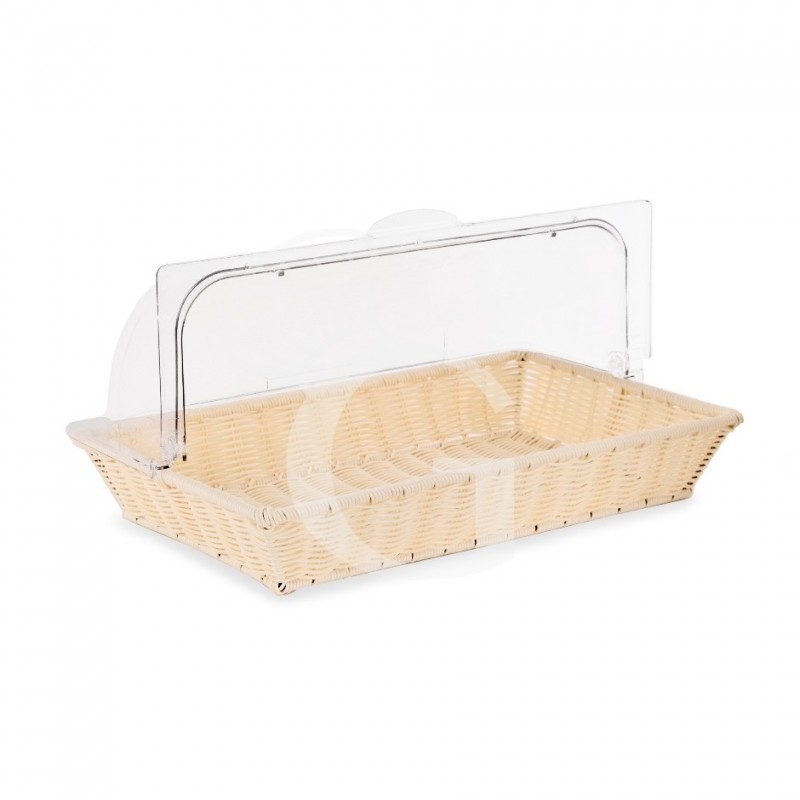 Rattan Korb, rechteckig, Deckel aus Polycarbonat,  B 535 x T 335 mm x H 255 mm