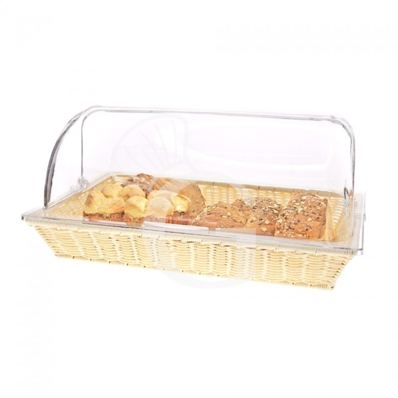 Rattan Korb, rechteckig, Deckel aus Polycarbonat,  B 535 x T 335 mm x H 255 mm