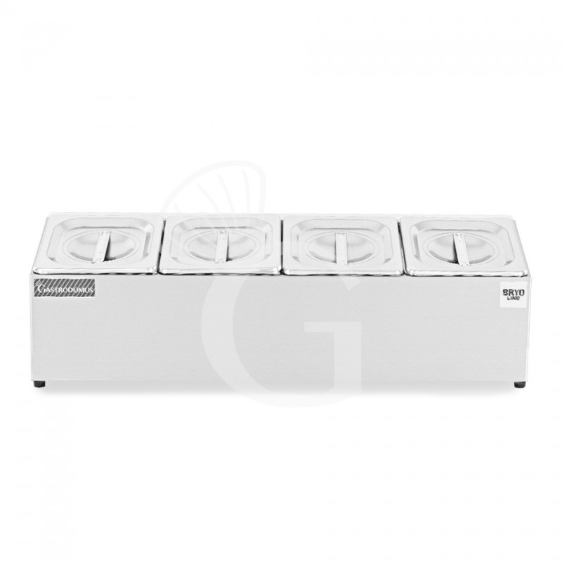 GN-Aufsatzbord mit 4 GN1/6 Behälter, Edelstahl, B 665 mm x T 225 mm x H 200 mm