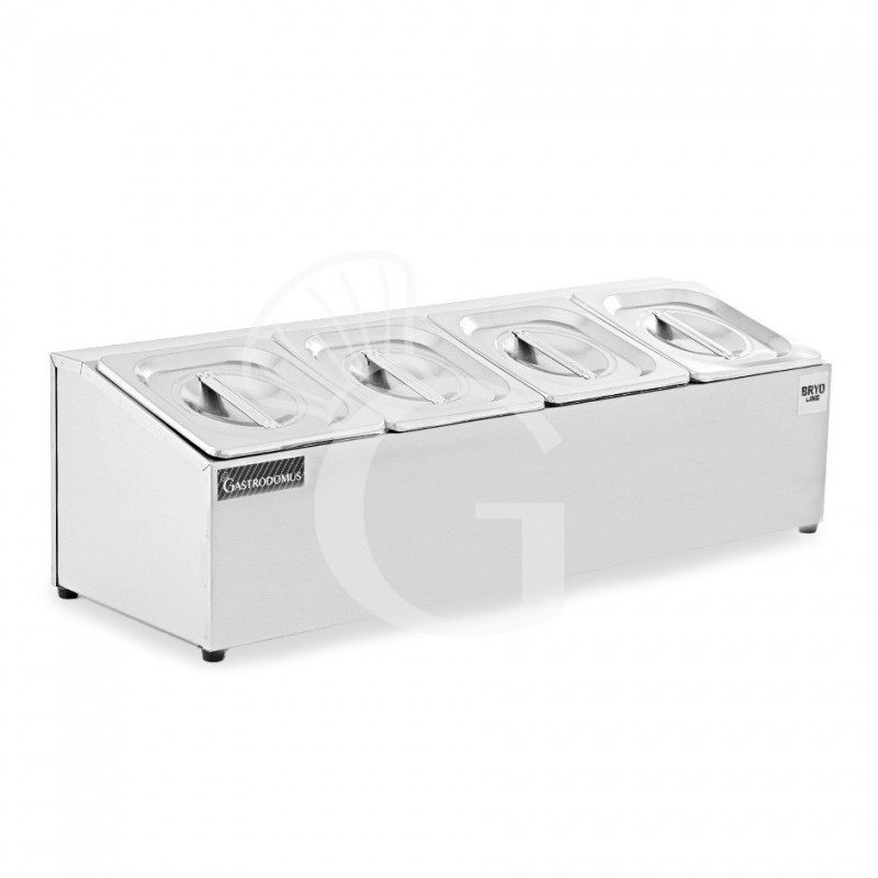 GN-Aufsatzbord mit 4 GN1/6 Behälter, Edelstahl, B 665 mm x T 225 mm x H 200 mm