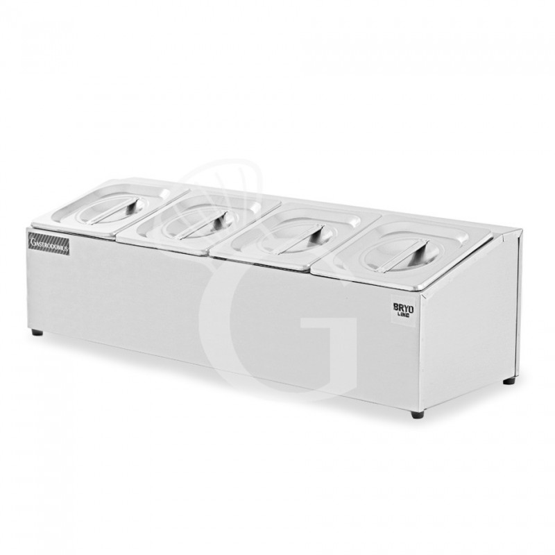 GN-Aufsatzbord mit 4 GN1/6 Behälter, Edelstahl, B 665 mm x T 225 mm x H 200 mm