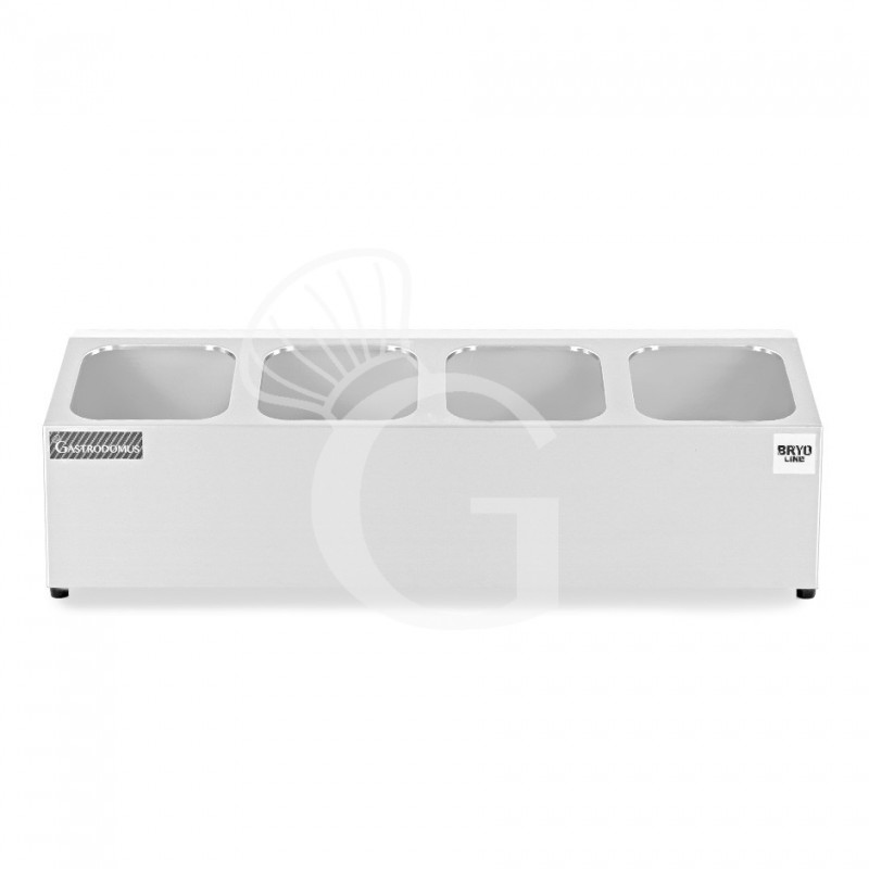 GN-Aufsatzbord mit 4 GN1/6 Behälter, Edelstahl, B 665 mm x T 225 mm x H 200 mm