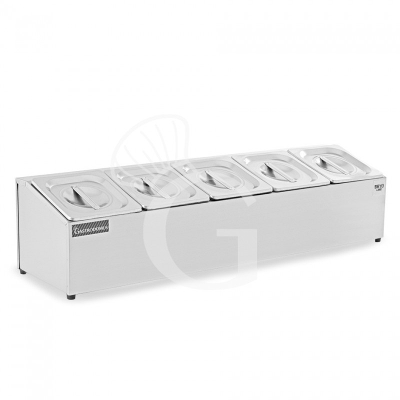 GN-Aufsatzbord mit 5 GN1/6 Behälter, Edelstahl, B 830 mm x T 225 mm x H 200 mm