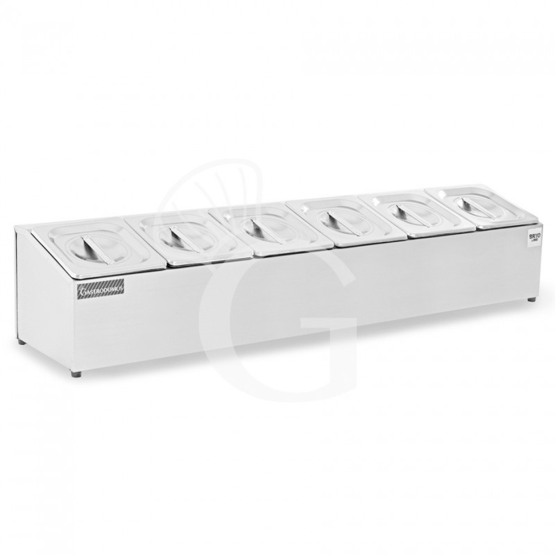 GN-Aufsatzbord mit 6 GN1/6 Behälter, Edelstahl, B 995 mm x T 225 mm x H 200 mm