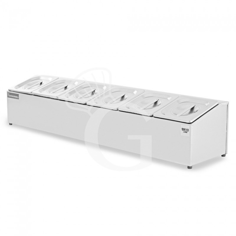 GN-Aufsatzbord mit 6 GN1/6 Behälter, Edelstahl, B 995 mm x T 225 mm x H 200 mm