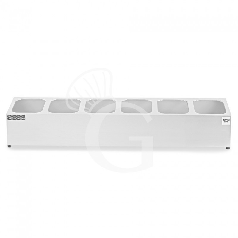 GN-Aufsatzbord mit 6 GN1/6 Behälter, Edelstahl, B 995 mm x T 225 mm x H 200 mm