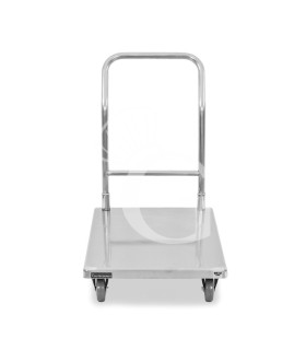 Transportwagen aus Edelstahl, 1 Abstellfläche, B 890 mm x T 550 mm x H 875 mm, Tragfähigkeit 180 Kg