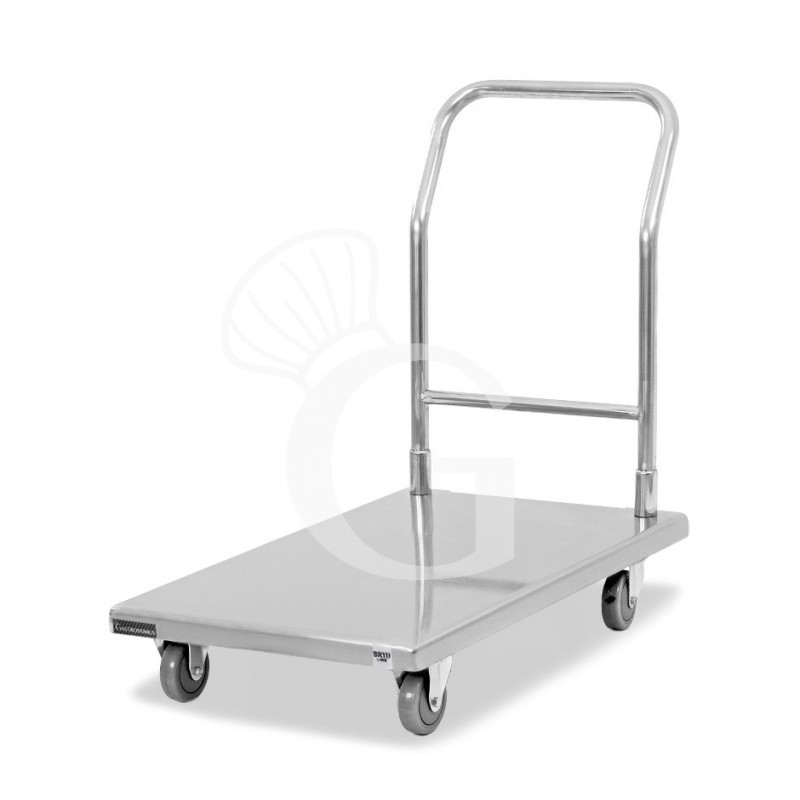 Transportwagen aus Edelstahl, 1 Abstellfläche, B 890 mm x T 550 mm x H 875 mm, Tragfähigkeit 180 Kg