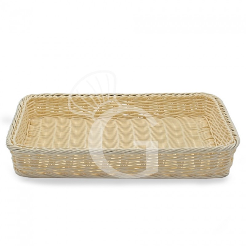 Korb, rechteckig, synthetischer Rattan, beige, B 405 mm x T 305 mm x H 55 mm