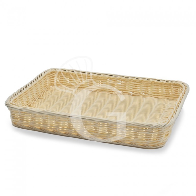 Korb, rechteckig, synthetischer Rattan, beige, B 405 mm x T 305 mm x H 55 mm