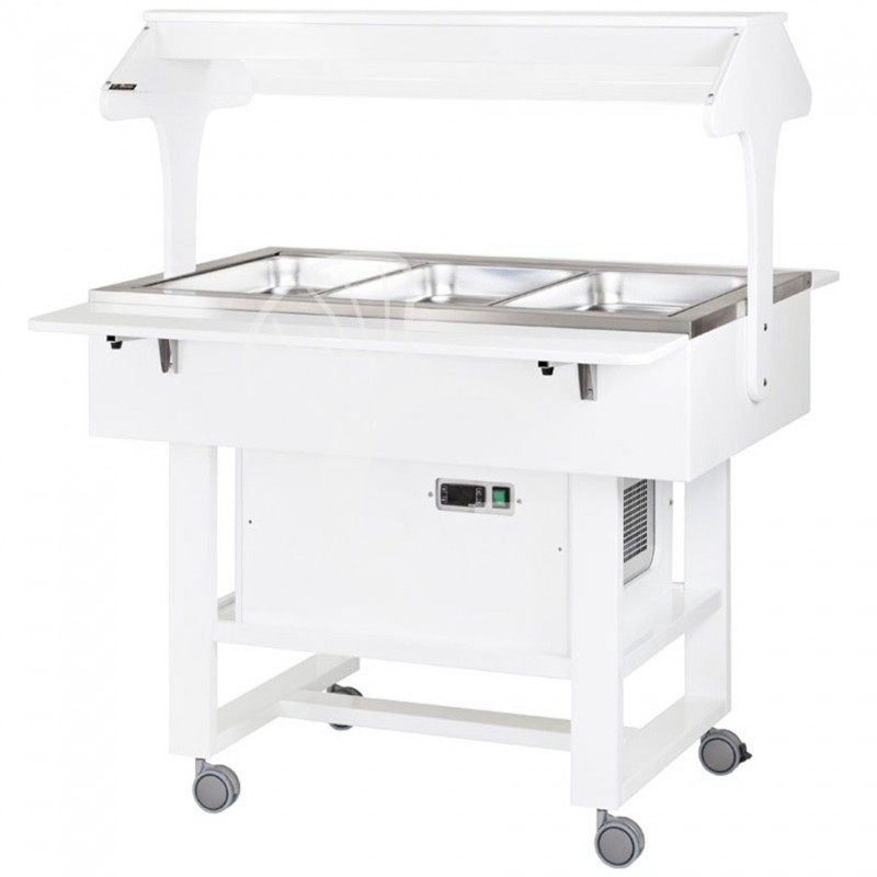 Speisenausgabewagen/Buffetwagen aus mehrschichtigem Birkenholz, gekühlt, +2°/+10°C – B 1110 mm x T 1120 mm x H 1410 mm