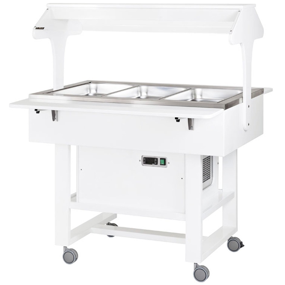 Speisenausgabewagen/Buffetwagen aus mehrschichtigem Birkenholz, gekühlt, +2°/+10°C – B 1110 mm x T 1120 mm x H 1410 mm