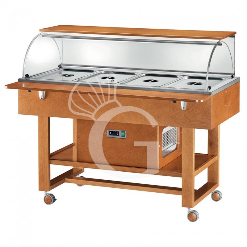 Speisenausgabewagen/Buffetwagen aus mehrschichtigem Birkenholz, gekühlt, -5°/+5°C, B 1480 mm x T 1120 mm x H 1260 mm