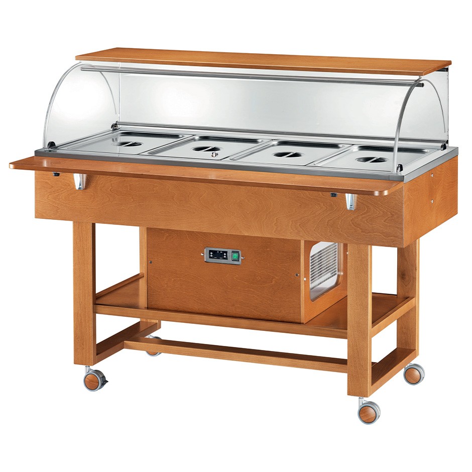 Speisenausgabewagen/Buffetwagen aus mehrschichtigem Birkenholz, gekühlt, -5°/+5°C, B 1480 mm x T 1120 mm x H 1260 mm