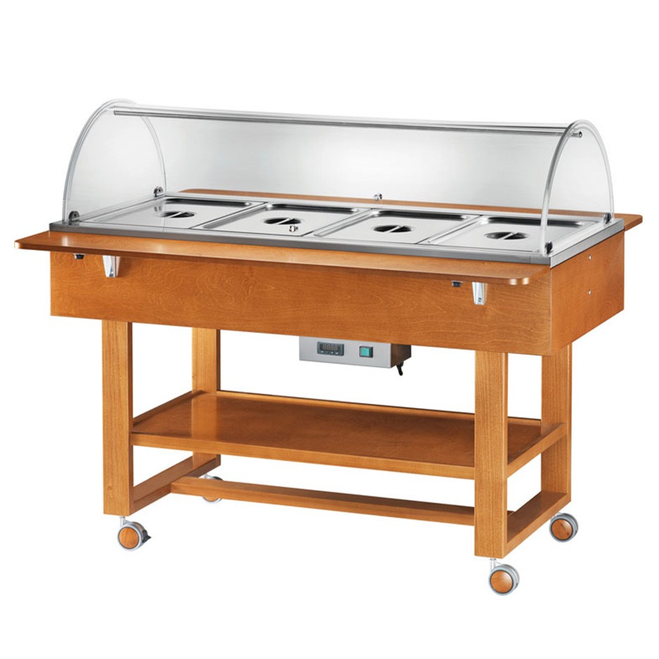 Buffetwagen/Thermowagen Bain-Marie, 4 GN 1/1 Behälter, +30°/+90°C, B 1480 mm x T 1120 mm x H 1250 mm