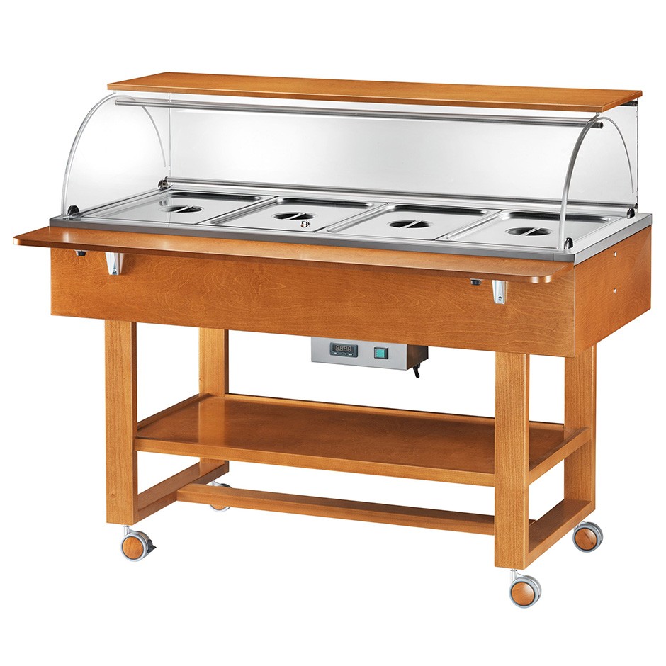 Buffetwagen/Thermowagen Bain-Marie, 4 GN 1/1 Behälter +30°/+90°C, B 1480 mm x T 900 mm x H 1260 mm