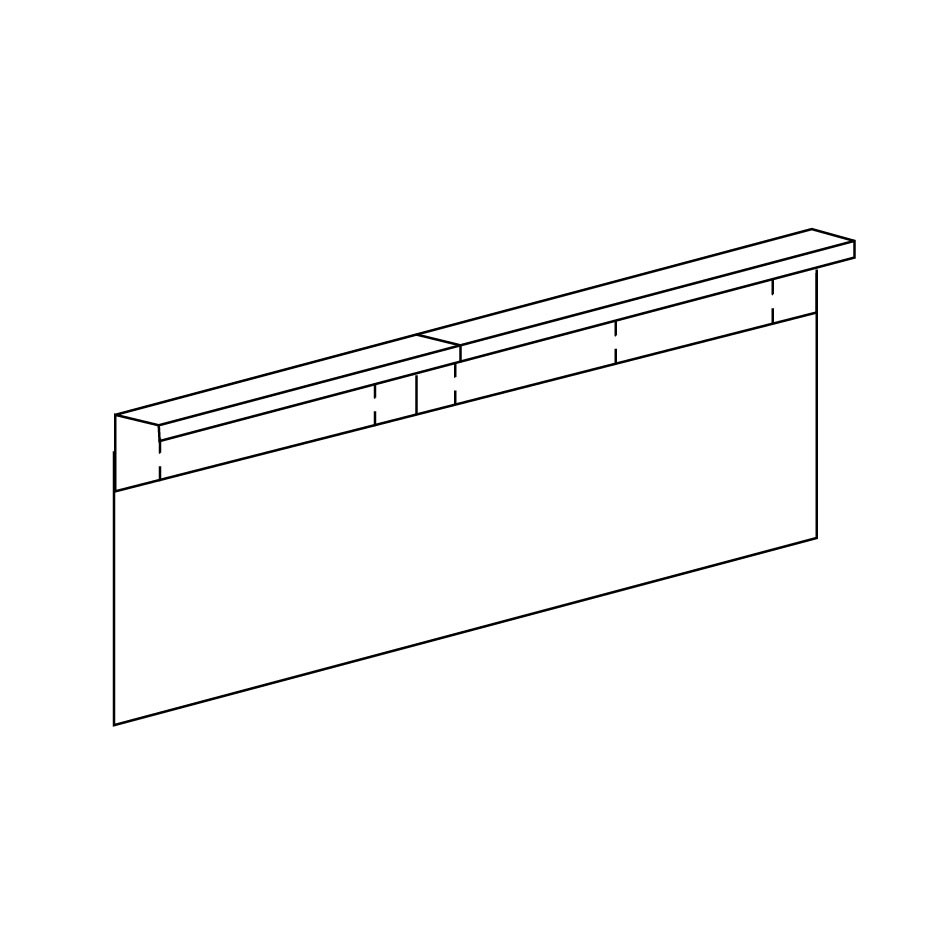 Thekenrückwand aus schwarzem Melamin mit Fachboden (T 220 mm) aus schwarzem, epoxidpulverbeschichtetem Blech, für Insellösungen