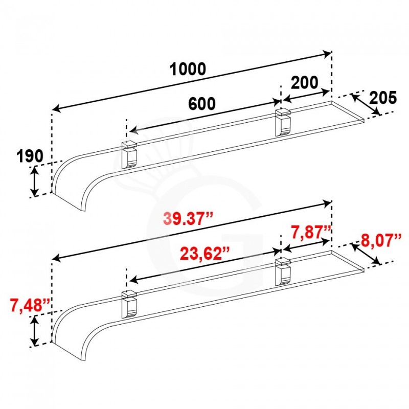 Gebogener Glasfachboden