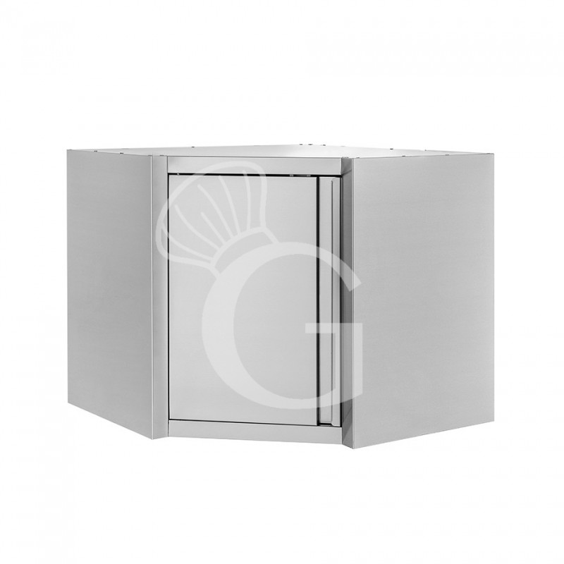 Eck-Wandhängeschrank, Edelstahl, 1 Flügeltür, 1 Zwischenboden, B 700 mm x T 700 mm x H 800 mm