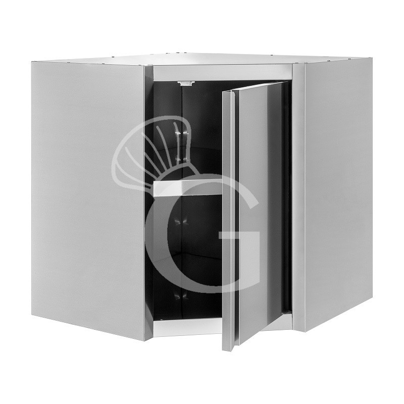 Eck-Wandhängeschrank, Edelstahl, 1 Flügeltür, 1 Zwischenboden, B 700 mm x T 700 mm x H 800 mm