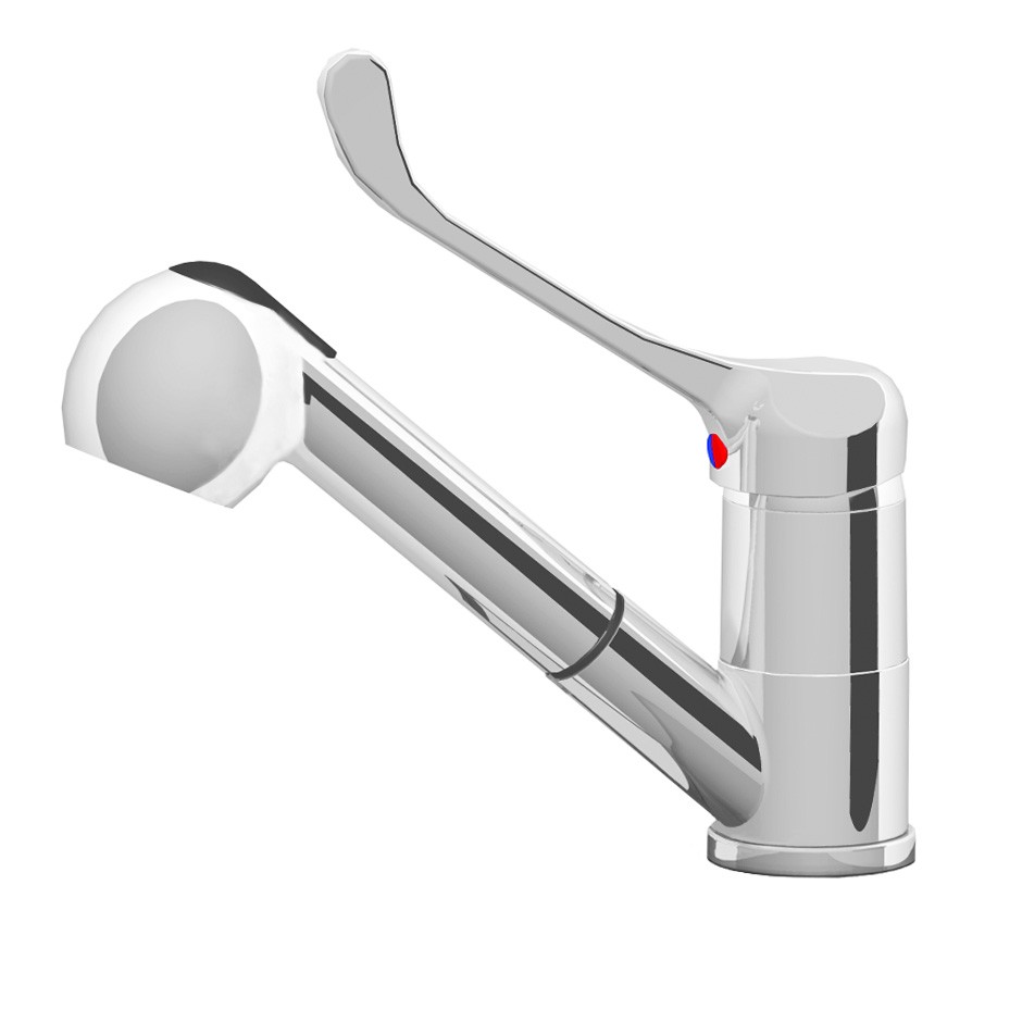 Einloch, Mischbatterie, Einhebelmischer, ausziehbare Brause, langer Hebel