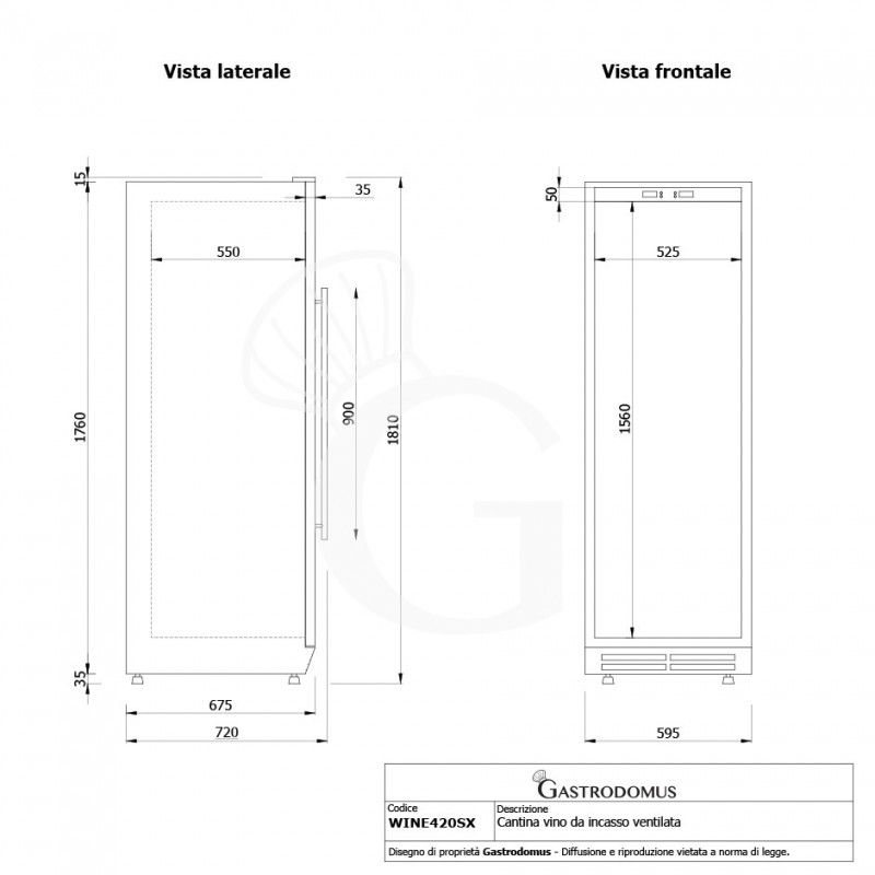 Einbau-Weinkühlschrank (420 L), 1 Kühlzone, 16 Fächer, 176 Flaschen, +5°C/+22°C, Umluftkühlung, Tür mit Edelstahlumrandung