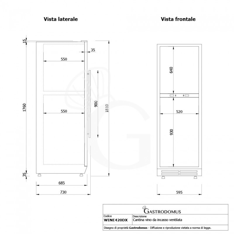 Einbau-Weinkühlschrank, (420 Liter), 2 Kühlzonen, 15 Fächer, 176 Flaschen,+5°C/+22°C, Umluftkühlung, Tür mit Edelstahlumrandung