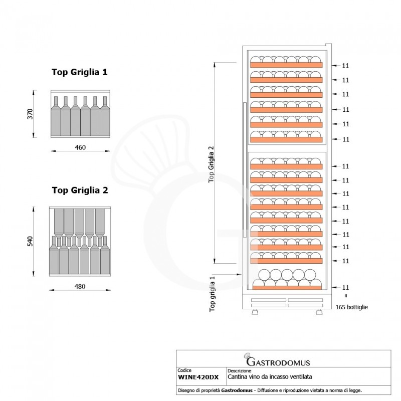 Einbau-Weinkühlschrank, (420 Liter), 2 Kühlzonen, 15 Fächer, 176 Flaschen,+5°C/+22°C, Umluftkühlung, Tür mit Edelstahlumrandung