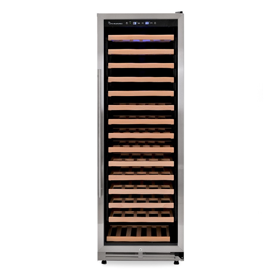 Einbau-Weinkühlschrank (420 L), 1 Kühlzone, 16 Fächer, 176 Flaschen, +5°C/+22°C, Umluftkühlung, Tür mit Edelstahlumrandung