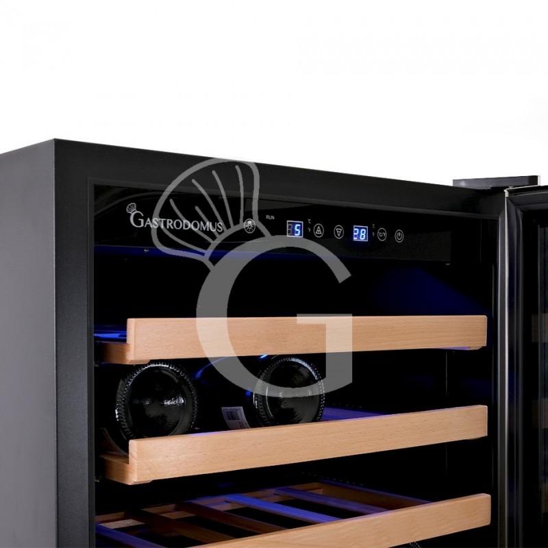 Einbau-Weinkühlschrank (420 L), 1 Kühlzone, 16 Fächer, 176 Flaschen, +5°C/+22°C, Umluftkühlung, Tür mit Edelstahlumrandung