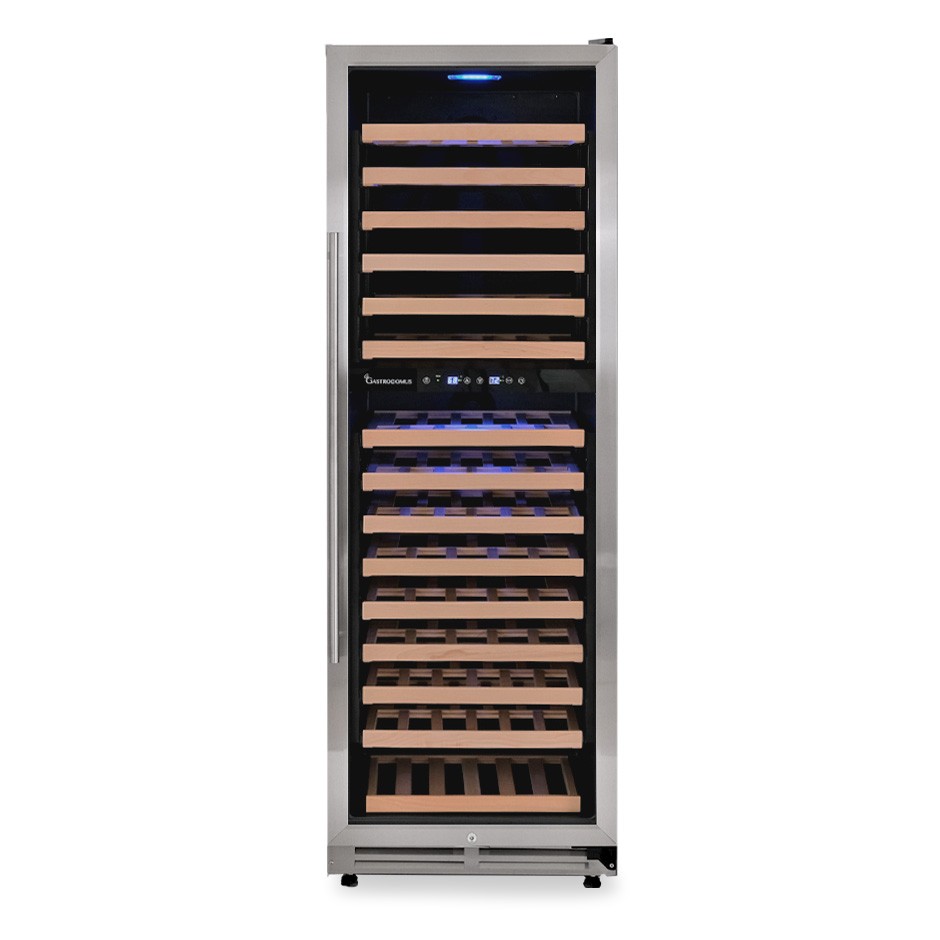 Einbau-Weinkühlschrank, (420 Liter), 2 Kühlzonen, 15 Fächer, 176 Flaschen,+5°C/+22°C, Umluftkühlung, Tür mit Edelstahlumrandung