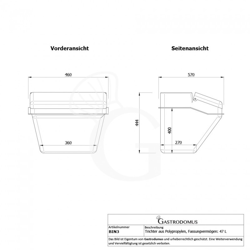 Zutatenbehälter, Polypropylen, 47 Liter, B 570 X T 460 X H 444 mm
