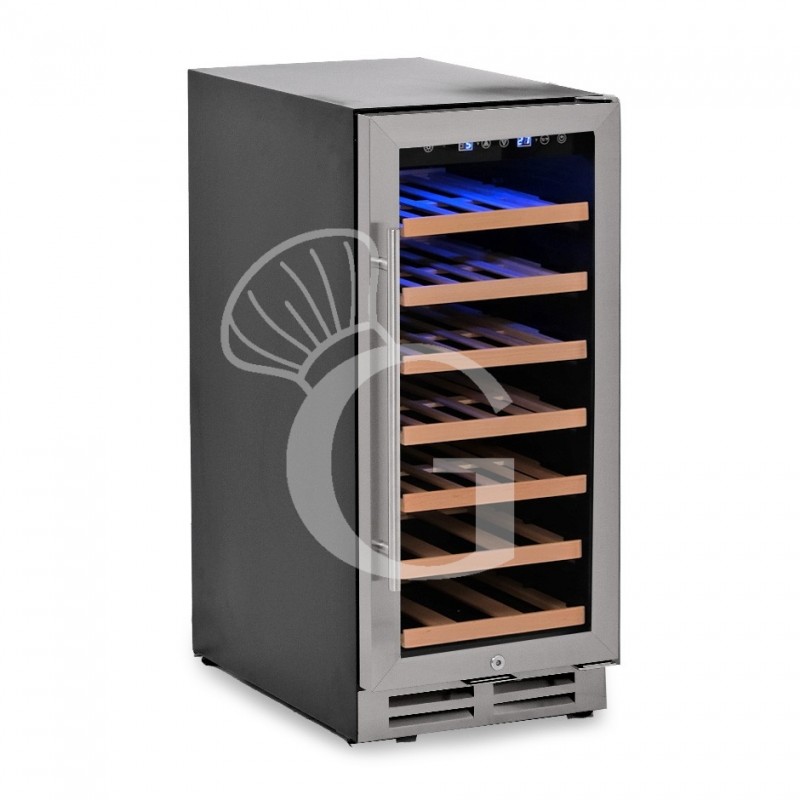 Einbau-Weinkühlschrank (100 L), 1 Kühlzone, 6 Fächer, 30 Flaschen, +5°C/+22°C, Umluftkühlung, Glastür mit Edelstahlumrandung