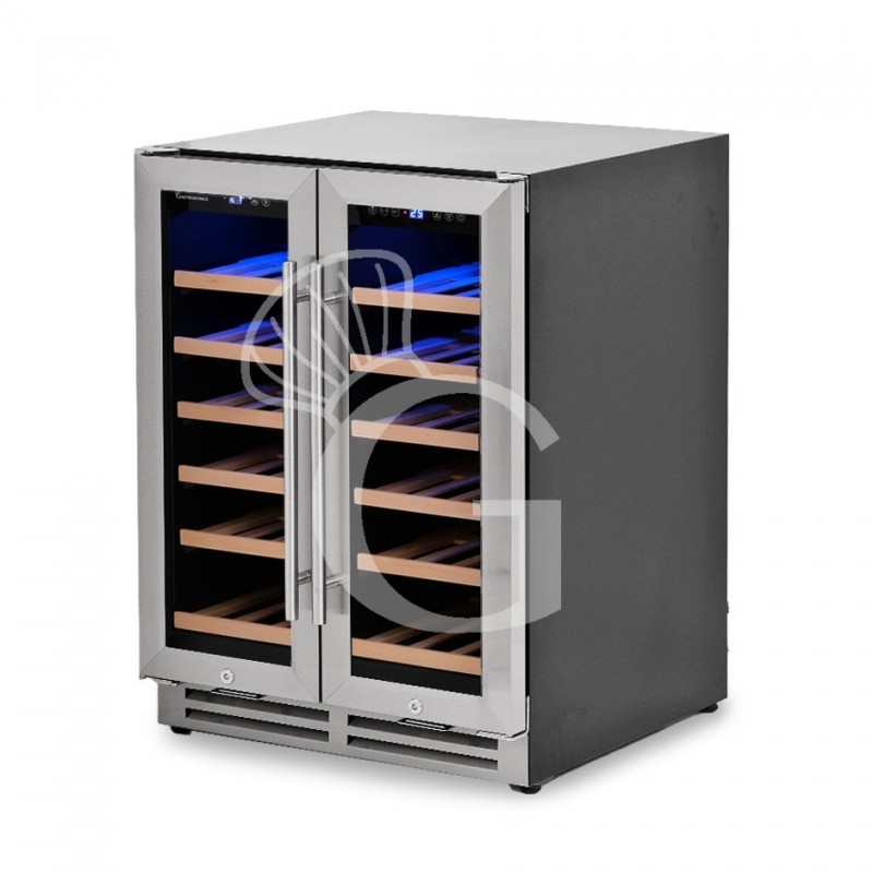 Einbau-Weinkühlschrank (120 Liter), 2 Kühlzonen, 11 Fächer, 121 Flaschen,+5°C/+22°C, Umluftkühlung, Tür mit Edelstahlumrandung