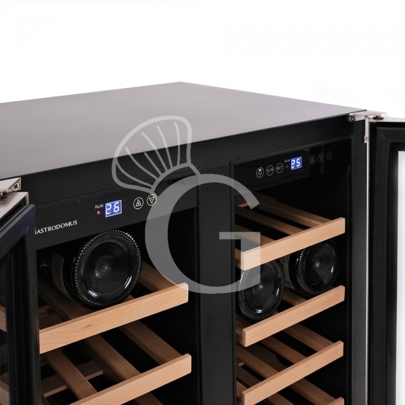 Einbau-Weinkühlschrank (120 Liter), 2 Kühlzonen, 11 Fächer, 121 Flaschen,+5°C/+22°C, Umluftkühlung, Tür mit Edelstahlumrandung