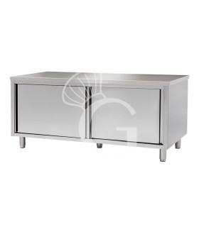 Schranktisch / Arbeitsschrank, Edelstahl, 2 Schiebetüren, B 1900 mm x T 700 mm x H 850 mm