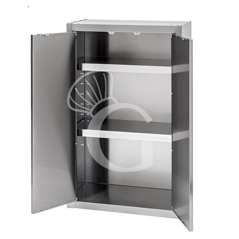 Wandhängeschrank, Edelstahl, 2 Flügeltüren, 2 Regalböden, B 900 mm x T 400 mm x H 1000 mm