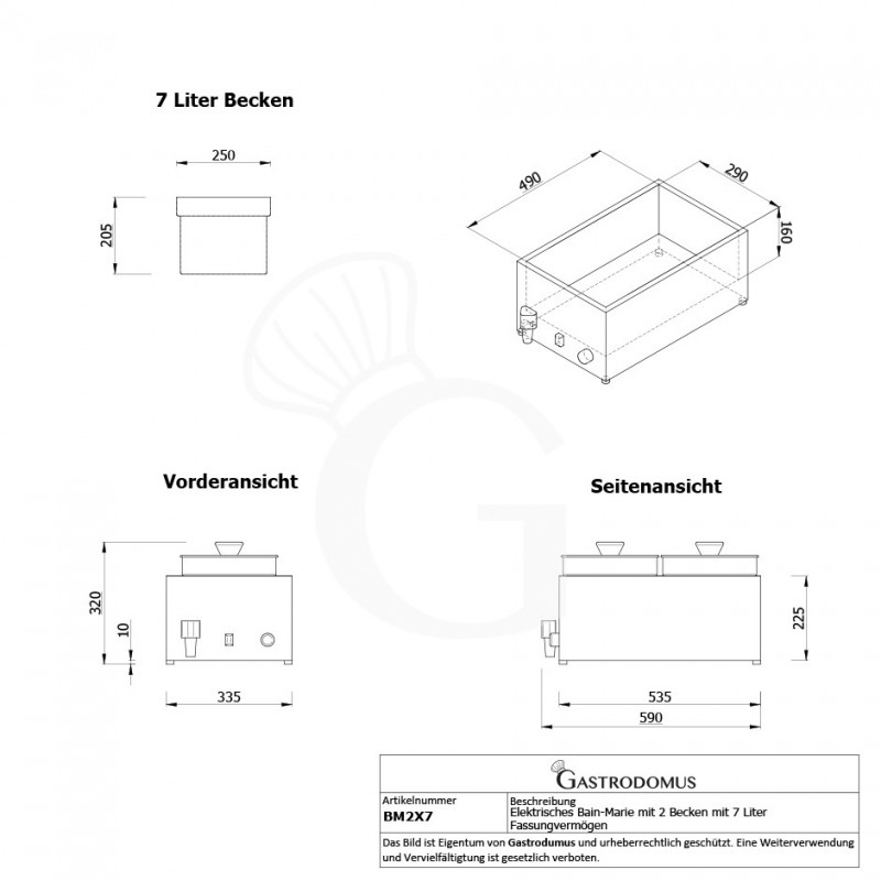 Bain-Marie (B 335 x T 535 x H 320 mm), 2 Becken (je 7 Liter), 1200 W