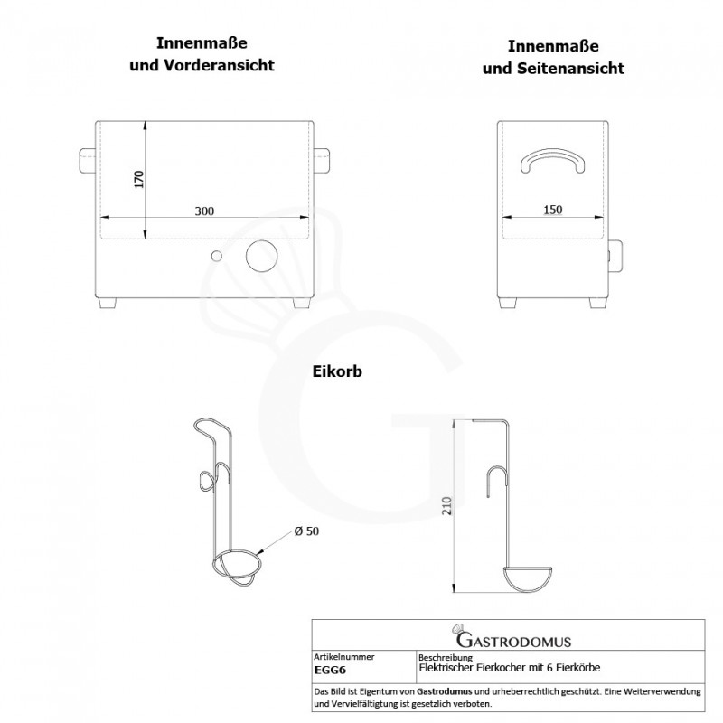 Elektro-Eierkocher, 6 Eierkörbe, 2.6 KW, B 360 mm x T 190 mm x H 340 mm