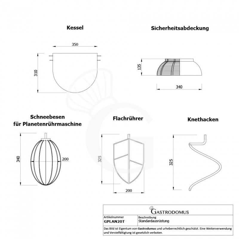 Tisch-Planetenrührmaschine, fixer Maschinenkopf, 20 L, dreiphasig, 3 Geschwindigkeiten