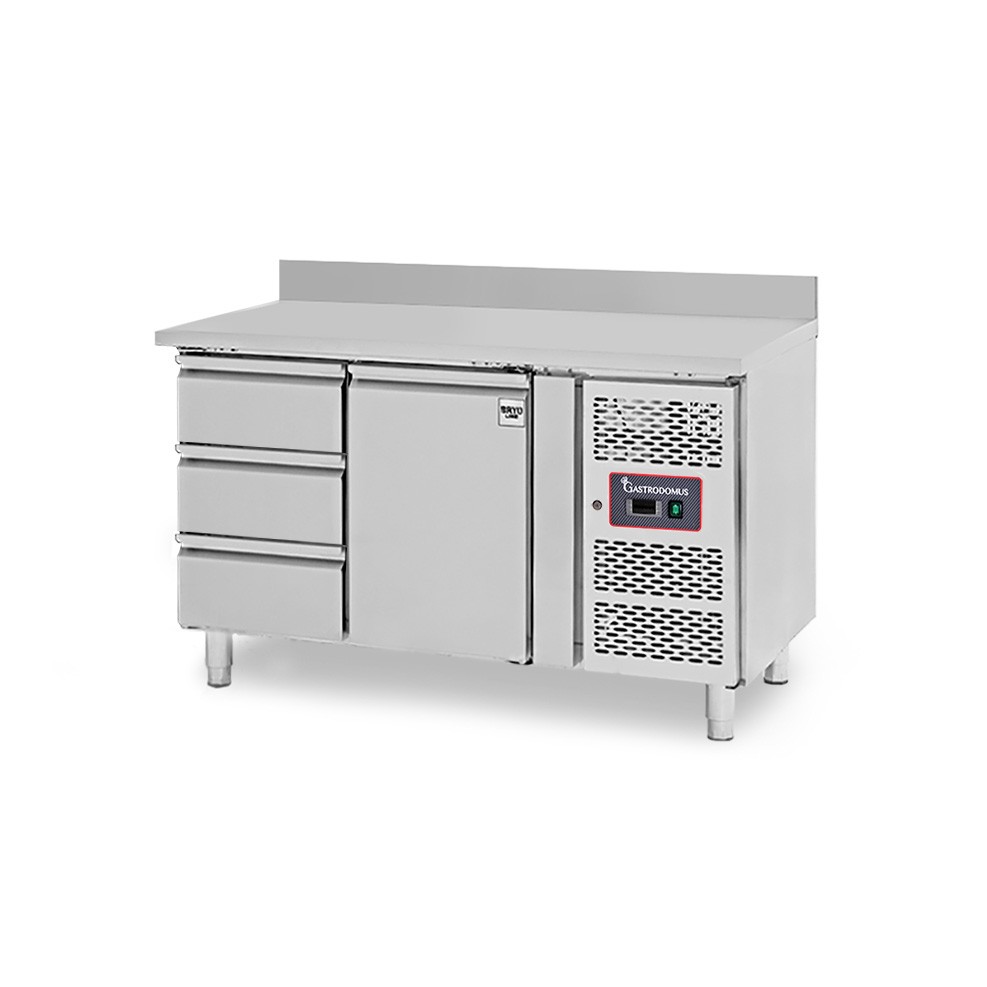 Kühltisch, 1 Tür, 3 Schubladen, Tiefe 700 mm, -2°C/+8°C, Aufkantung