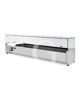 Pizza-Kühlaufsatzvitrine, Motor (links), Länge 1400 mm, für 4 Behälter GN1/3 + 1 Behälter GN1/2