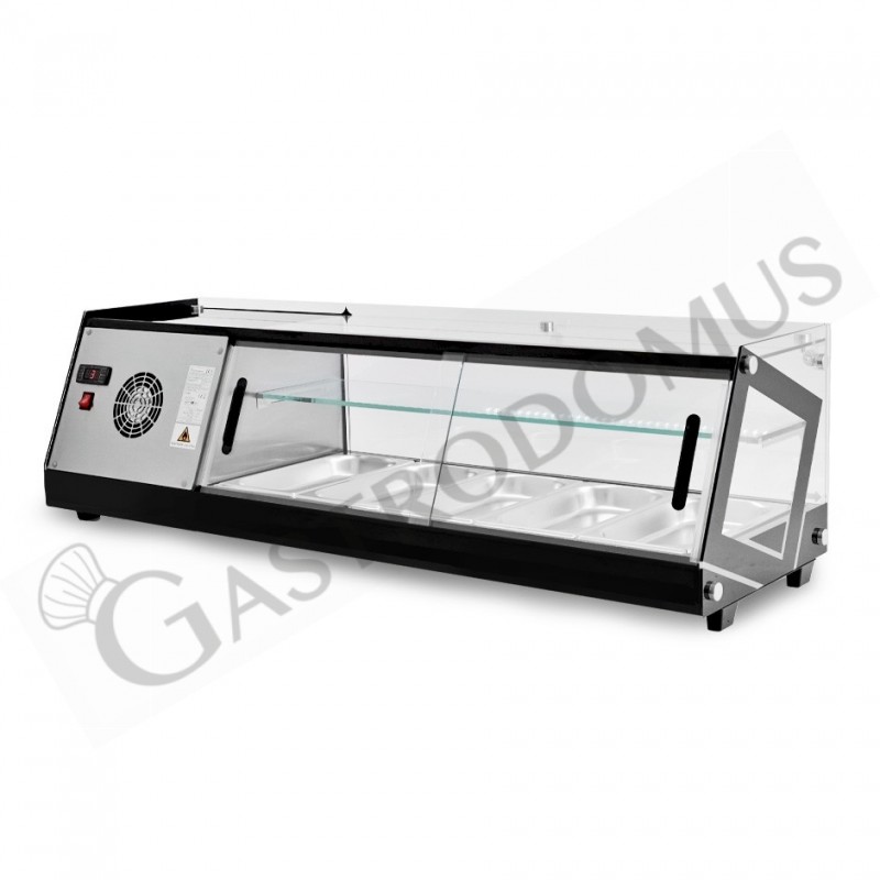 Tapas-Kühlvitrine für 5 x GN1/3 Behälter, 160 Watt, B 1295 mm x T 395 mm x H 375 mm