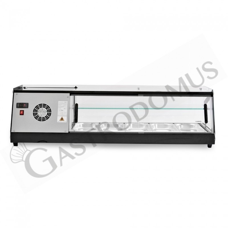 Tapas-Kühlvitrine für 5 x GN1/3 Behälter, 160 Watt, B 1295 mm x T 395 mm x H 375 mm
