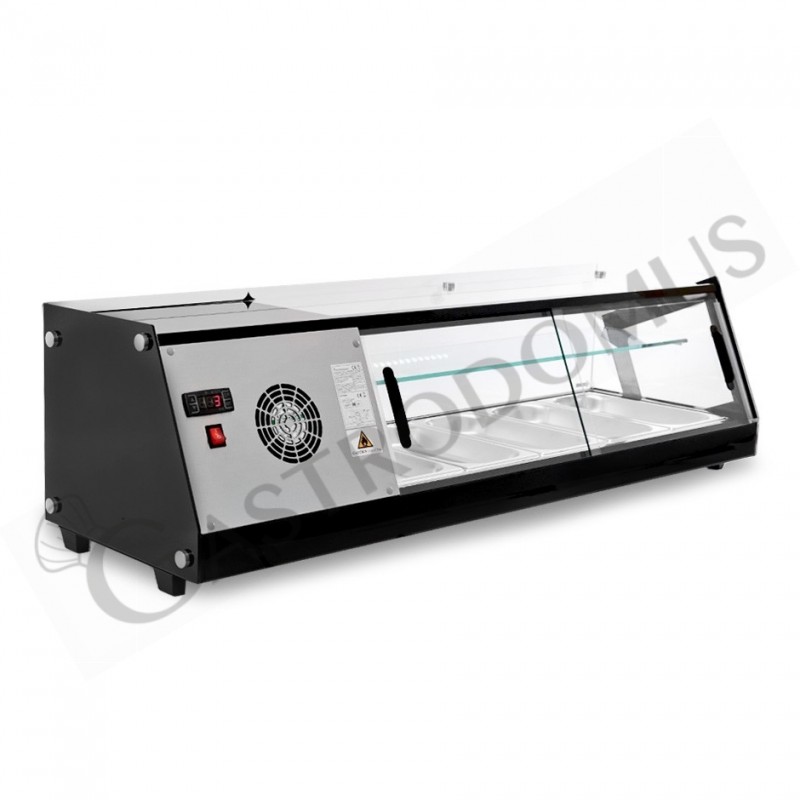 Tapas-Kühlvitrine für 5 x GN1/3 Behälter, 160 Watt, B 1295 mm x T 395 mm x H 375 mm