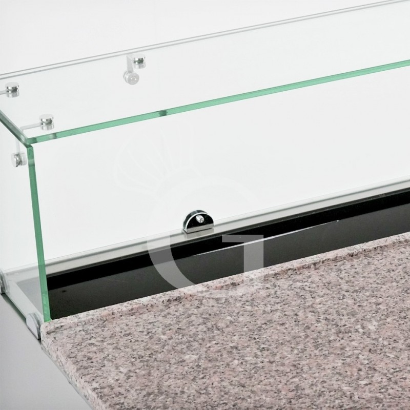 Pizza-Kühltisch / Saladette, 2 Türen, Temperatur +2°C/+8°C, Glasaufsatz, Arbeitsplatte aus Edelstahl